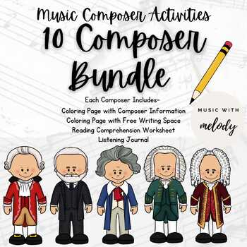 Preview of Music Composer Activities BUNDLE- Reading, Coloring, Writing, Listening