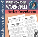 Music Composer Worksheet - Reading Comprehension