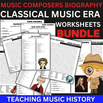 Preview of Music Composers Biography ,Classical Music Era, Teaching Music History BUNDLE