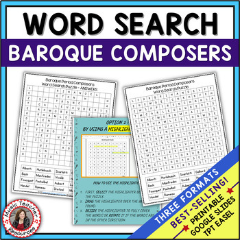 Preview of Music Word Search Puzzle - Baroque Composers