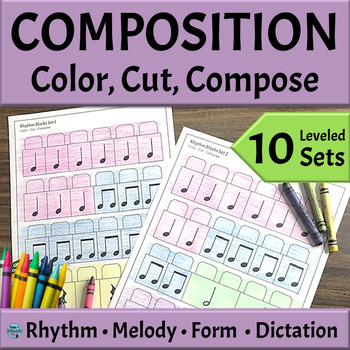 Preview of Music Composition Activities - Printable Color, Cut, Compose Templates