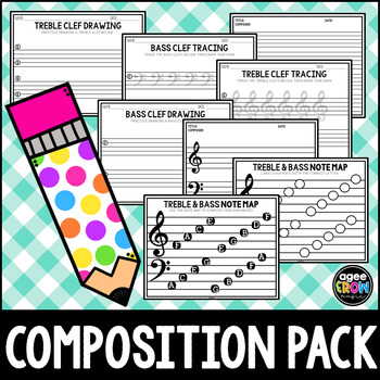 Preview of Music Composition Packet with Treble & Bass Clef Practice for Back to School ✪