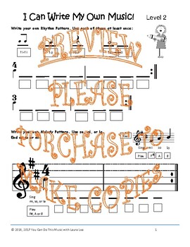 Preview of I Can Write Music! Levels Prep-2 (Kindergarten, First, and Second Grades)