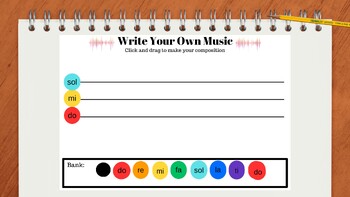 Preview of Music Composition Virtual Board- Solfege (do, mi, sol) - "click and drag"