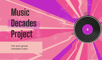 Preview of Music Decades Project- Editable Google Slides Presentation. NO PREP SUB PLAN