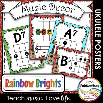 Preview of Music Decor Rainbow Brights  - Ukulele Chord Chart Posters