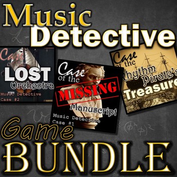 Preview of Music Detective Games Cases 1-3 PPT & SMART - Treble Clef, Instruments, Rhythm