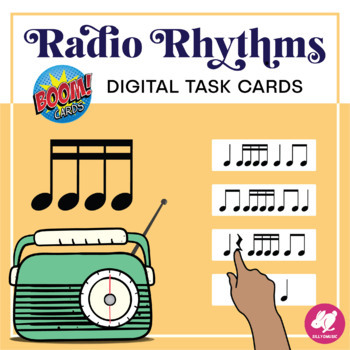 Preview of Music Distance Learning: Radio Rhythms -16th Notes- BOOM Cards- Google Classroom