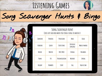 Preview of Music Bingo Games & Song Scavenger Hunts for Listening Practice