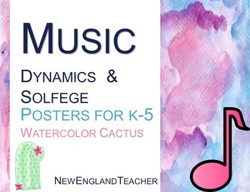 Preview of Music Dynamics and Solfege Mini Posters for Bulletin Board in Watercolor Cactus