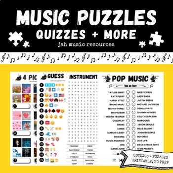 Preview of Early Finisher + End of Year Sub | Music Puzzles&Printable Worksheet Activities