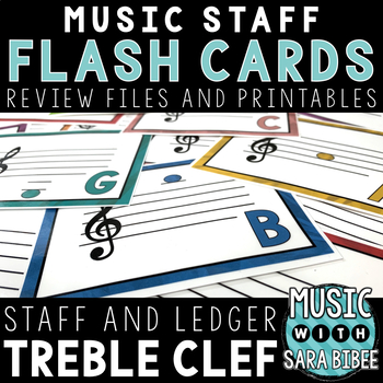 Preview of Music Flash Cards - Treble Clef - Digital Review Files and Printables