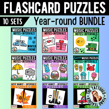 Preview of Music Flashcard Puzzles Bundle | Music Theory Games | Notes Intervals Keys