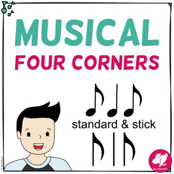 Preview of Music Four Corners Rhythm Game - Syncopa Rhythms - Standard and Stick Notation
