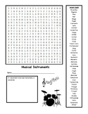 Music Fun Friday #5 Musical Instrument Word find (Band and