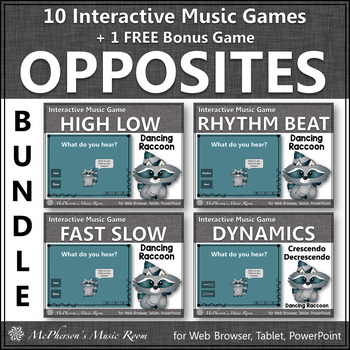 Preview of Music Opposites Interactive Music Games Bundle + BONUS Game {raccoon}