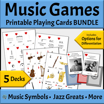 Preview of Music Games Bundle Printable Playing Cards for Sub Days Centers and More