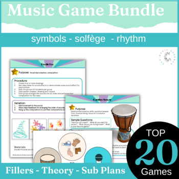 Preview of Music Games activities For Kids Bundle music theory, symbols, rhythms, subs