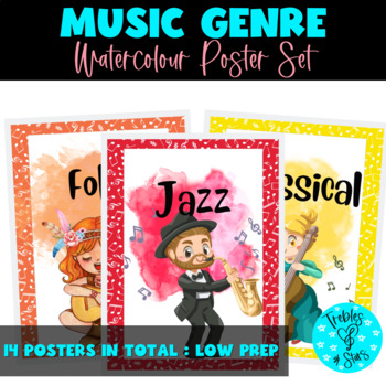 Preview of Music Genre Watercolour Poster Display - 14 Genres Included