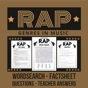 Preview of Music Genres RAP - Word Search with Fact Sheet and Questions