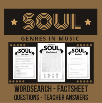 Preview of Music Genres SOUL - Word Search with Fact Sheet and Questions