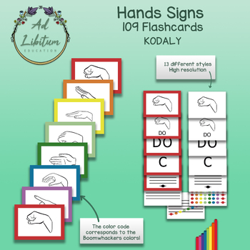 Preview of Music Hands Signs - Kodaly Method - 109 Flashcards - Color code  Boomwhackers