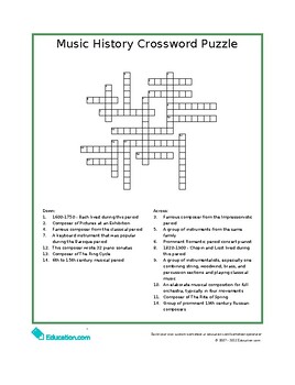 Music History Crossword Puzzle by Anyone Can Learn Music TPT