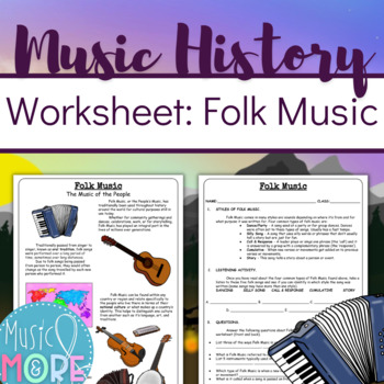 Preview of Music History: Folk Music {Worksheet} DIGITAL RESOURCE!