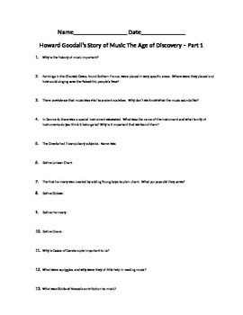 Preview of Music History Sub Activity Goodall's Story of Music worksheet discovery 1