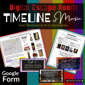 Preview of Music History Time Periods "Timeline of Music" Escape Room -Middle & High School