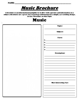 Preview of Music "Informational Brochure" Worksheet & WebQuest