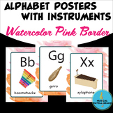 Music Instrument Alphabet Posters - Watercolor Pink & Oran