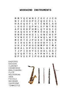 Preview of Music Instrument Families Word Searches