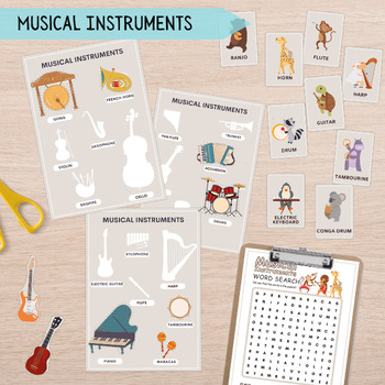Preview of Music Instruments Activity Lesson & Flashcards, Music Vocabulary, Musical Lesson