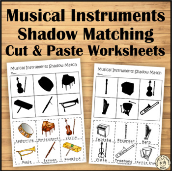 Preview of Music Instruments Cut and Paste Shadow Matching Activities