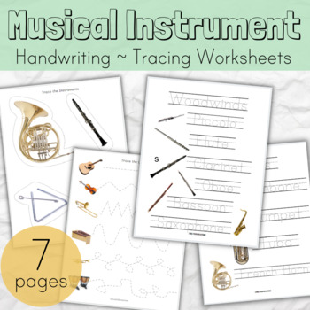 Preview of Music Instruments Line Tracing Writing Practice - Musical Busy Book Binder Bag