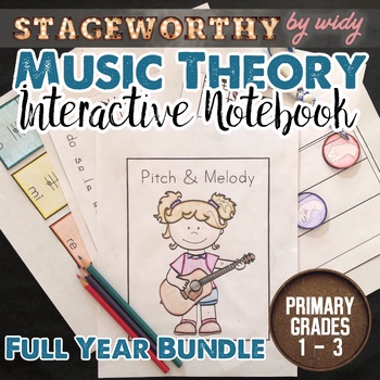 Preview of Music Worksheets Interactive Notebook - Full Year Primary Bundle (Grades 1-3)
