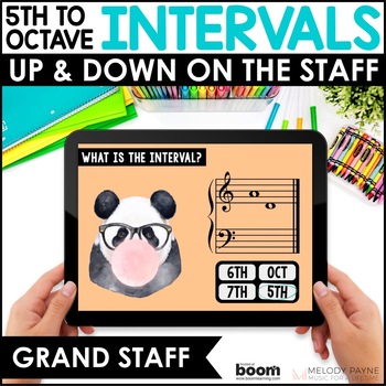 Preview of Music Intervals BOOM™ Cards for Piano - 5ths to Octaves - Treble & Bass Clef