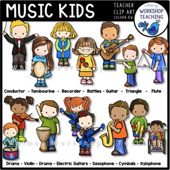 Preview of Music Kids Clip Art (15 Instruments)