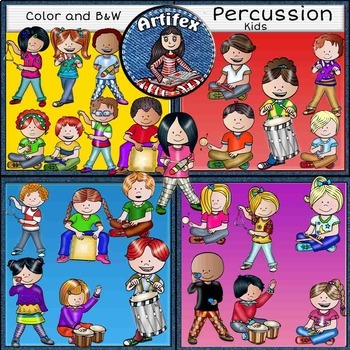 Preview of Music Kids-Percussion Clip Art BUNDLE SET