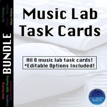 Preview of Music Lab Task Cards | BUNDLE | Editable and Digital Options