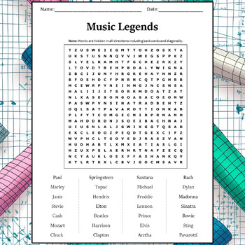 Music Legends Word Search Puzzle Worksheet Activity by Word Search Corner