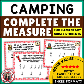 Preview of Music Lesson Activities - Rhythm Worksheets for Elementary Music - Camping