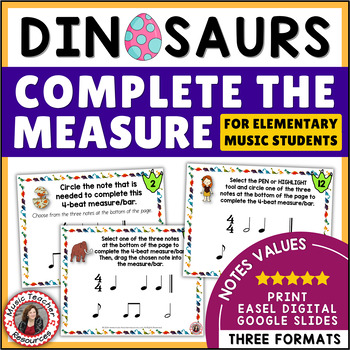 Preview of Music Lesson Activities - Rhythm Worksheets for Elementary Music - Dinosaurs