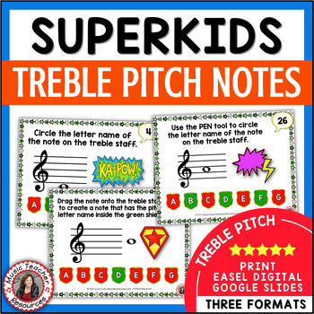 Preview of Music Lesson Activities - Treble Clef Notes Worksheets and Task Cards