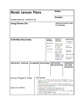 Preview of **Best Seller**Music Lesson Plan Form