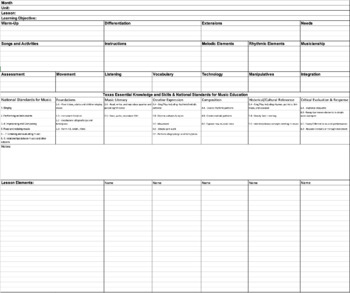 Preview of Music Lesson Plan Template - EDITABLE Excel and Printable