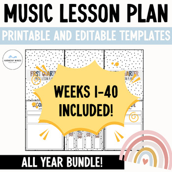 Preview of Music Lesson Plan Templates- Editable Slides BUNDLE (Calm Colors)