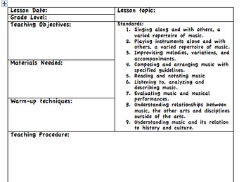 Preview of Music Lesson Plan template