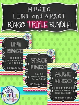Preview of Music Line & Space Bingo TRIPLE BUNDLE {Treble or Bass Clef}
